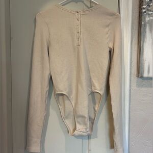 Waffle Knit Long Sleeve Button placket Bodysuit Top